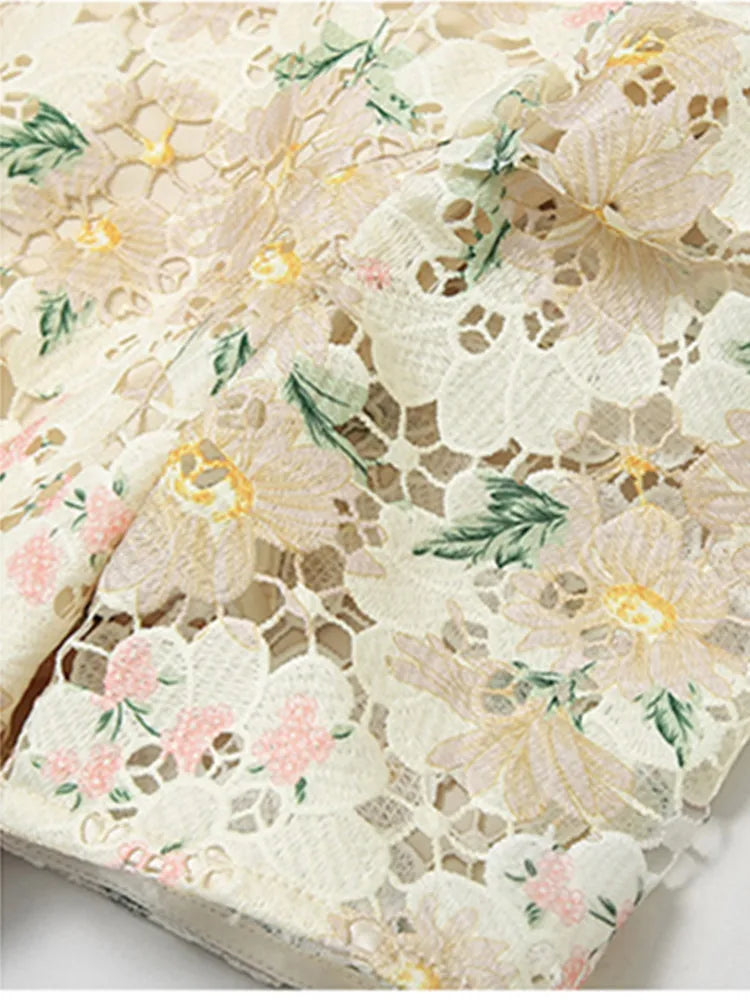 Women Vintage Embroidery Lace Hollow Out Dress