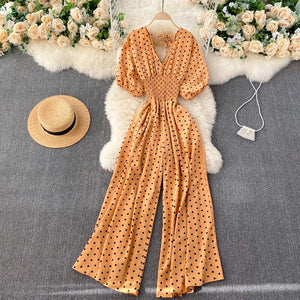 Women Polka Dot Romper Elegant V-Neck Jumpsuit