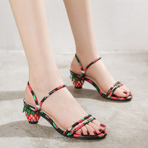 Women Strawberry Printed Slipper Crystal Sandals