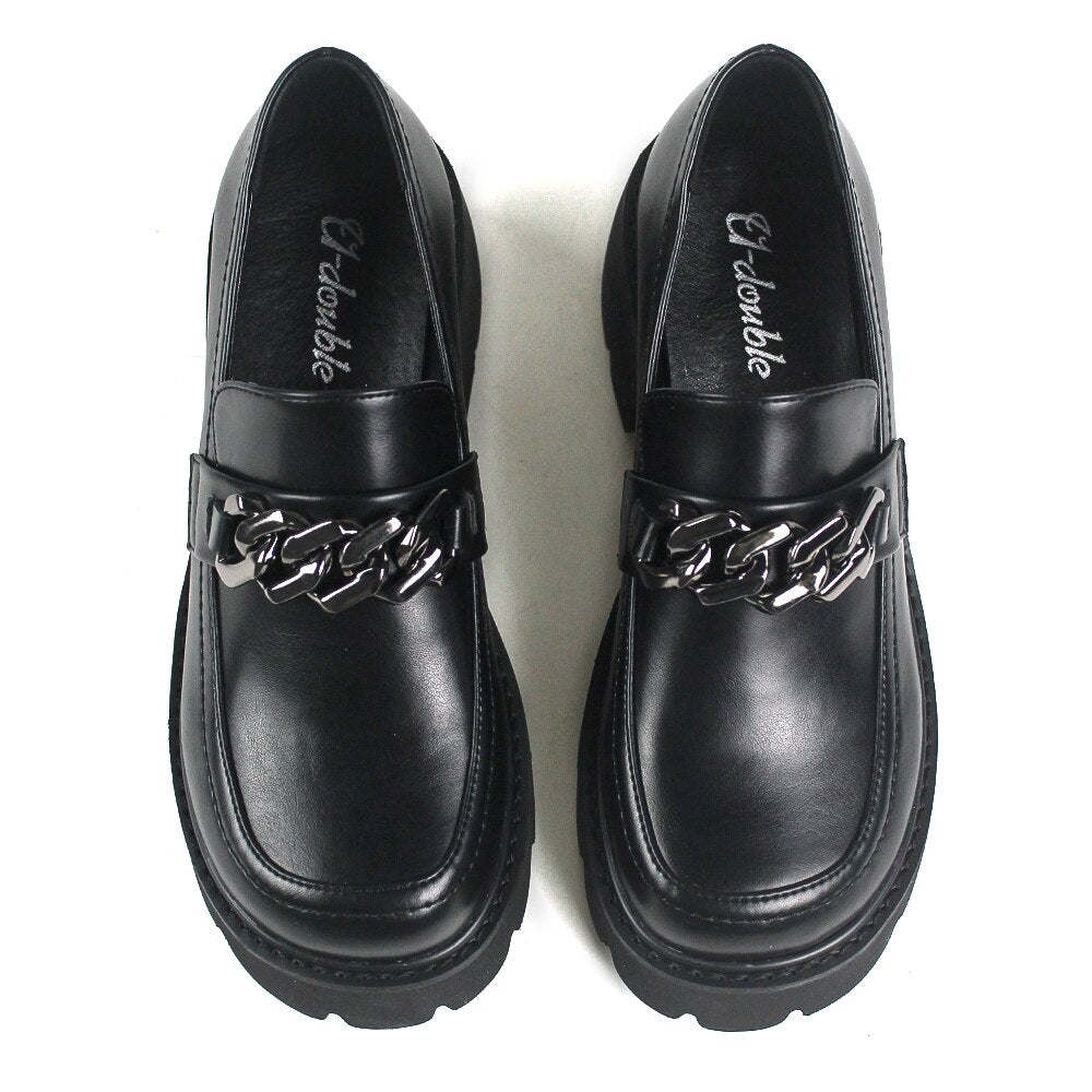 Women Vintage Loafers Chunky Genuine Leather Shoes