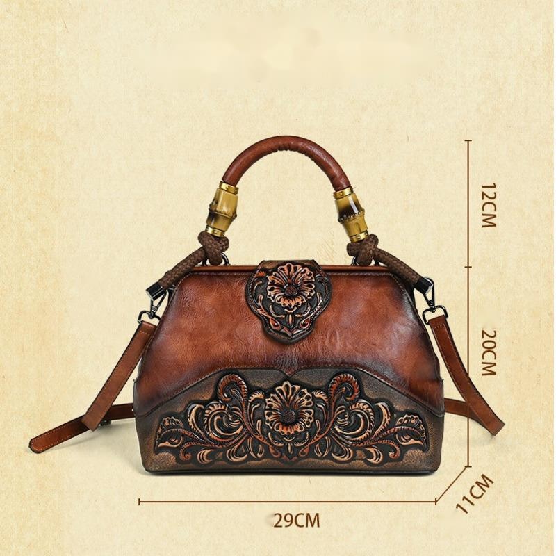 Women Vintage Leather Handmade Carved Bag