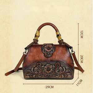 Women Vintage Leather Handmade Carved Bag