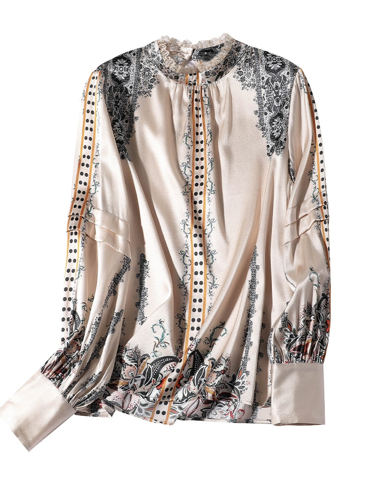 Woman French Blouse Silk Satin Shirt