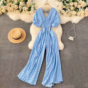 Women Polka Dot Romper Elegant V-Neck Jumpsuit