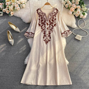 Women Floral Embroidered Vintage Chic Dress
