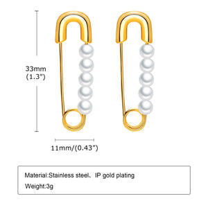 Women Gold Plated Pin Simulated Pearls Earrings