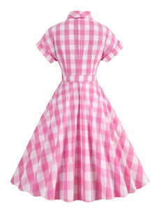 Women Vintage Cotton Gingham Swing Dress