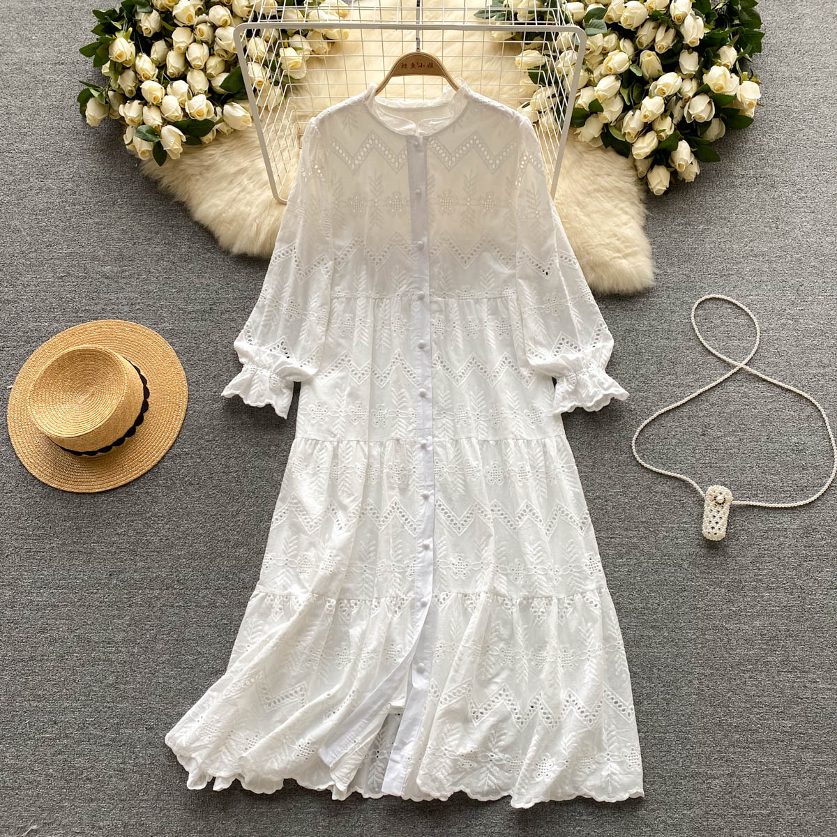 Women Embroidery Vintage Maxi Long Dress