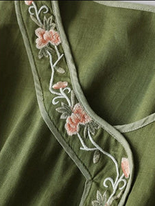 Women Embroidered Retro Casual Maxi Dress