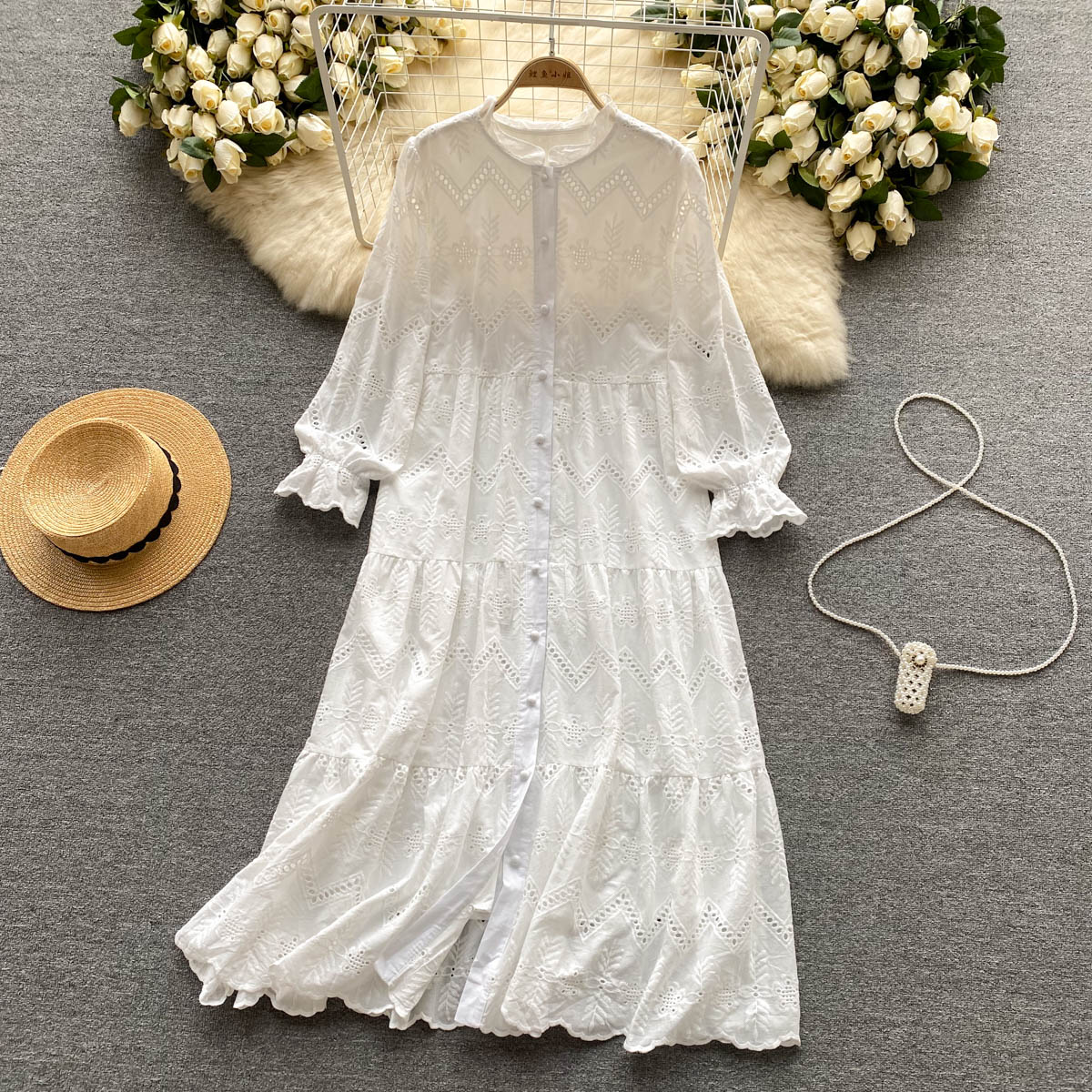 Women Embroidery Vintage Maxi Long Dress