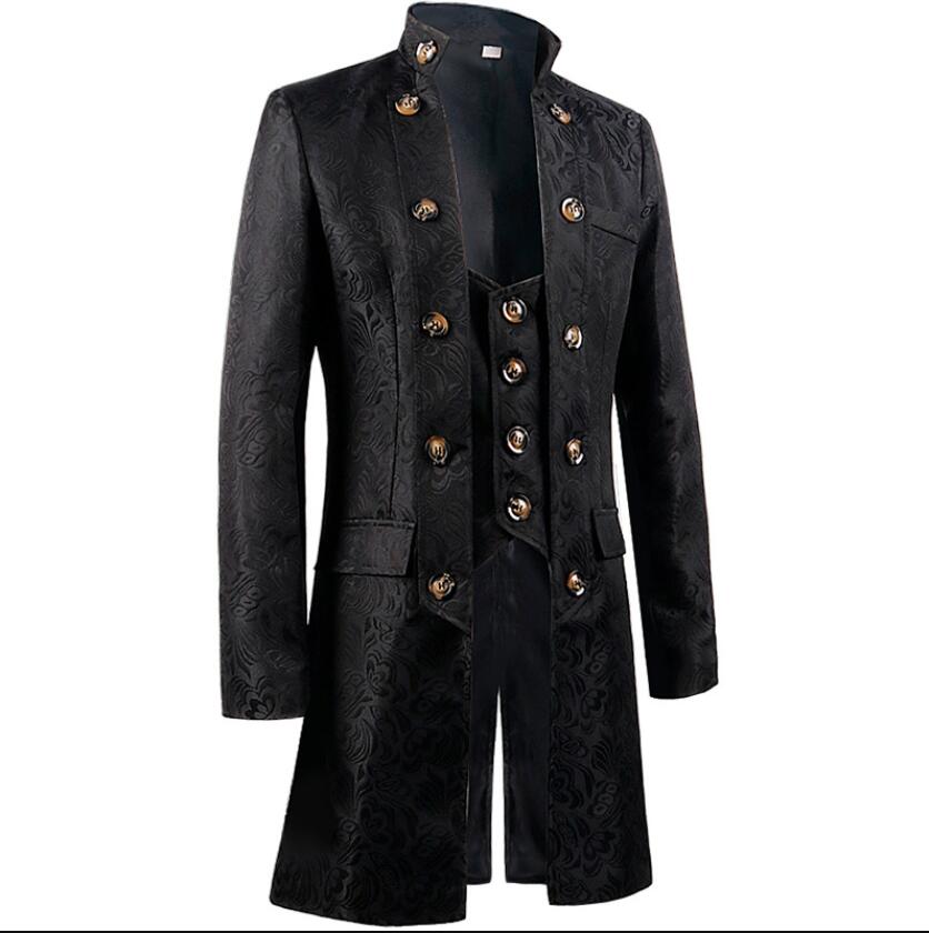Men Gothic Medieval Jacquard Victorian Vest Coat Set