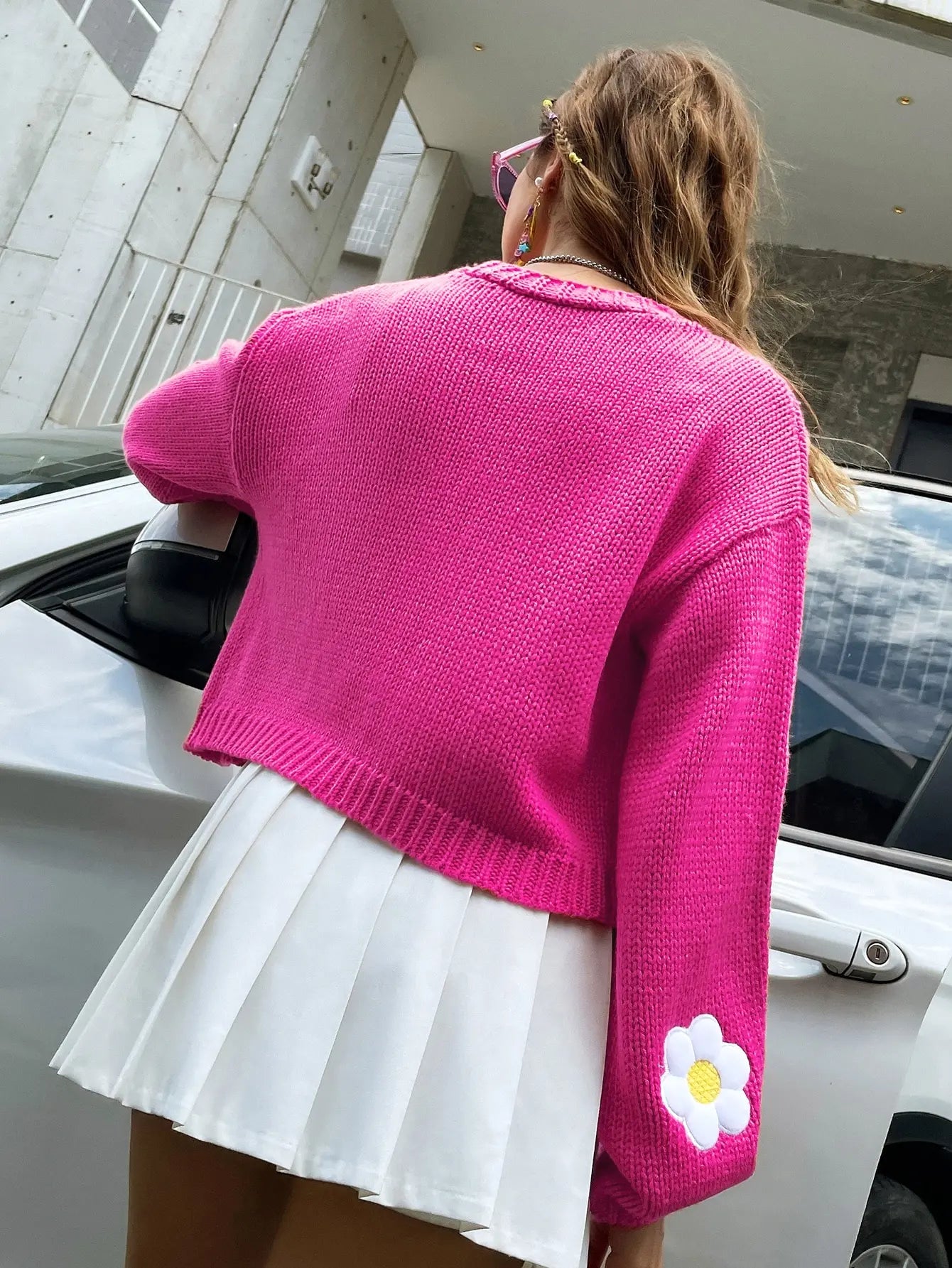 Women Floral Embroidery Knitted Cardigan