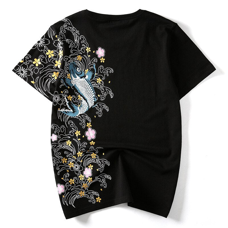 Unisex Embroidery Harajuku Japan Koi Fish T-Shirt