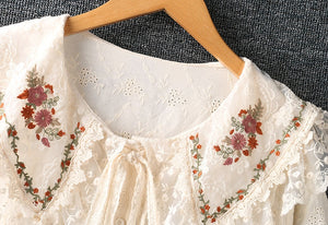 Women Embroidered Mori Style Single Breasted Shirt