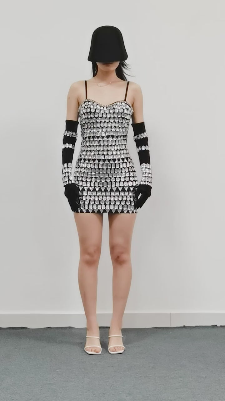 Women Diamond Bodycon Spaghetti Strips Mini Dress