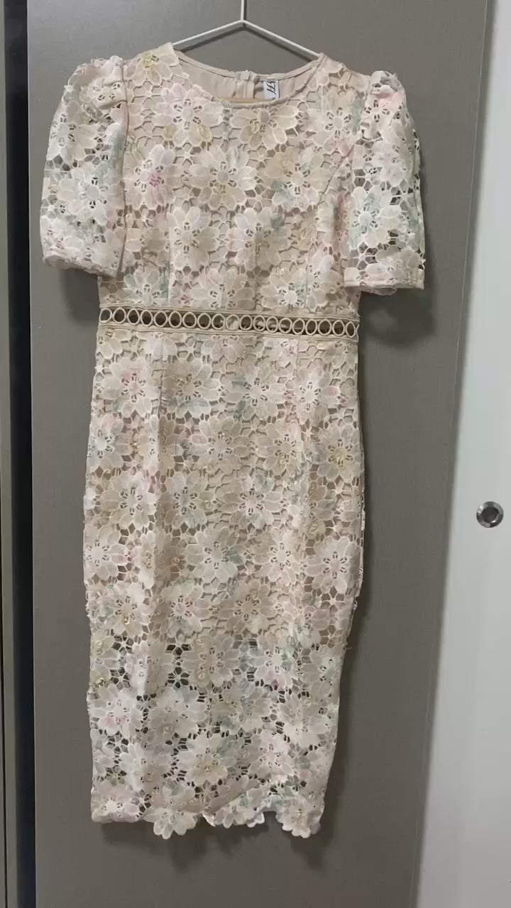Women Vintage Embroidery Lace Hollow Out Dress