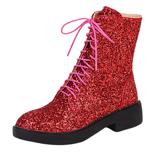 Women Handmade Ankle Side Zip Up Bling Glitter Boots