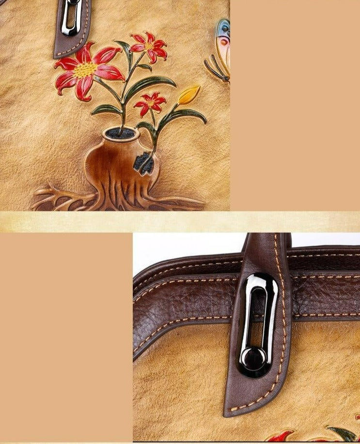 Women Vintage Handmade Leather Retro Embossed Handbag