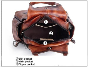 Women Retro Embossed Genuine Leather Backpack