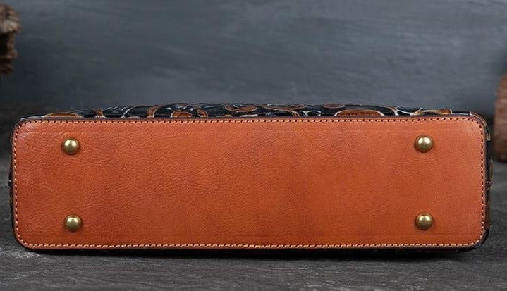 Women Retro Genuine Leather Handmade Embossed Shoulder Bag