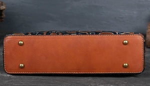 Women Retro Genuine Leather Handmade Embossed Shoulder Bag