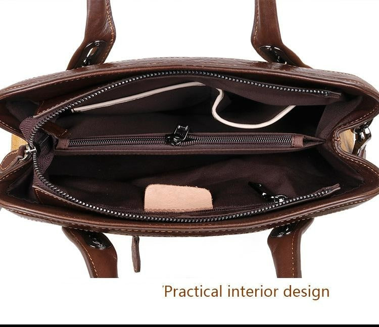 Women Vintage Handmade Leather Retro Embossed Handbag
