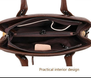 Women Vintage Handmade Leather Retro Embossed Handbag