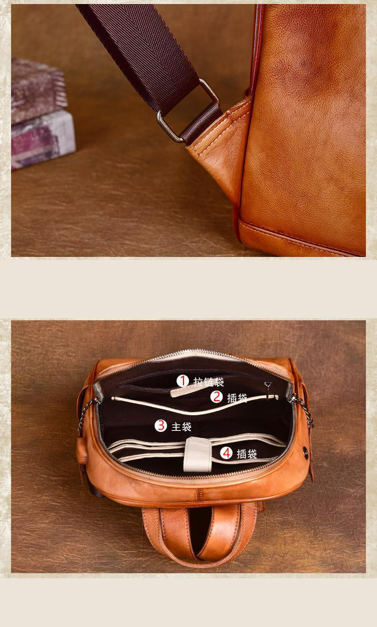 Women Vintage Genuine Leather Handmade Embossed Backpack