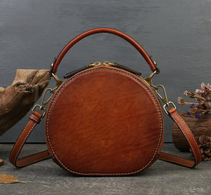 Women Retro Round Genuine Leather Handbags