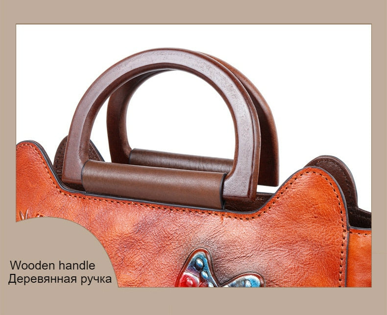 Women Embossed Butterfly Tote Retro Leather Vintage Bag