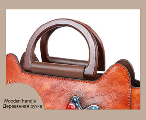 Women Embossed Butterfly Tote Retro Leather Vintage Bag