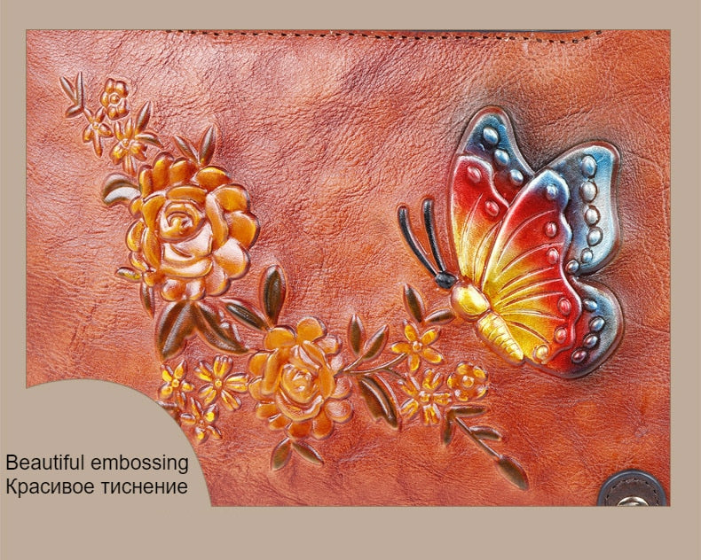 Women Embossed Butterfly Tote Retro Leather Vintage Bag