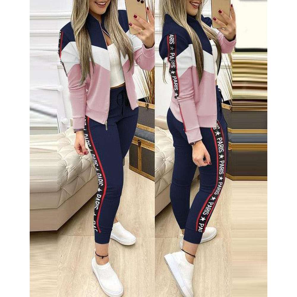 Women Two Piece Set Tracksuit Zipper Top And Pants Casual Sport Suit