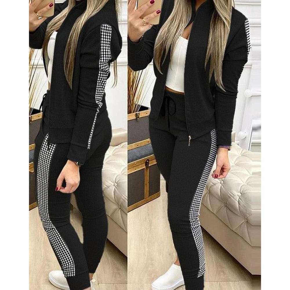 Women Two Piece Set Tracksuit Zipper Top And Pants Casual Sport Suit