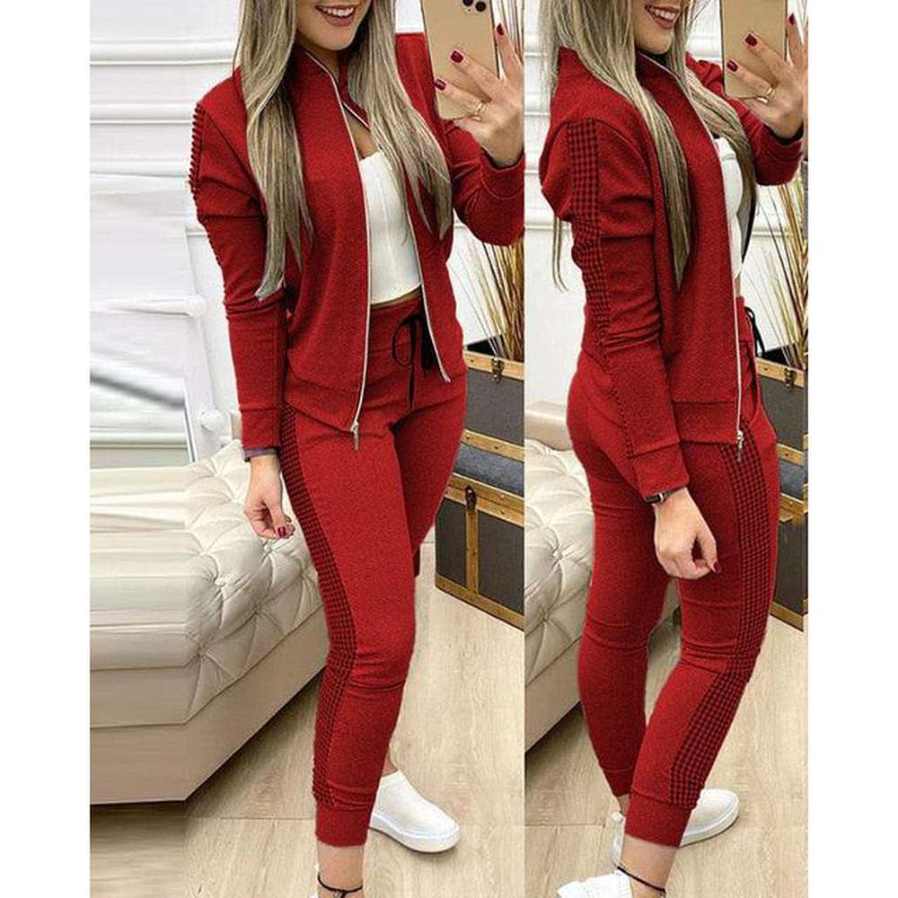 Women Two Piece Set Tracksuit Zipper Top And Pants Casual Sport Suit