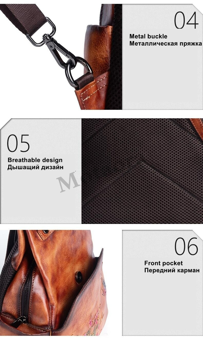 Women Retro Embossed Genuine Leather Backpack
