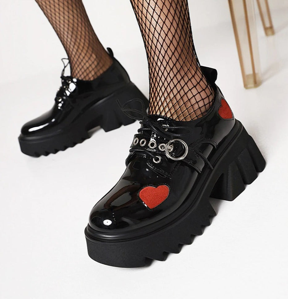 Women Chunky High Heels Heart Cute Gothic Shoes