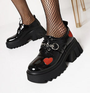 Women Chunky High Heels Heart Cute Gothic Shoes
