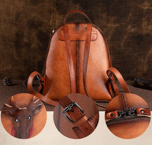 Women Handmade Retro Genuine Leather Backpack