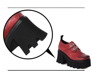 Women Vintage Buckle Block Heel Pumps Goth Shoes