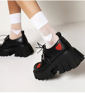 Women Chunky High Heels Heart Cute Gothic Shoes