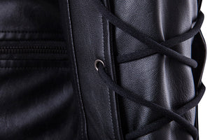 Men Faux Leather Windbreaker Coat Plush Casual Jacket
