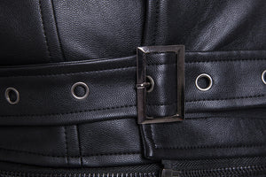 Men Faux Leather Windbreaker Coat Plush Casual Jacket