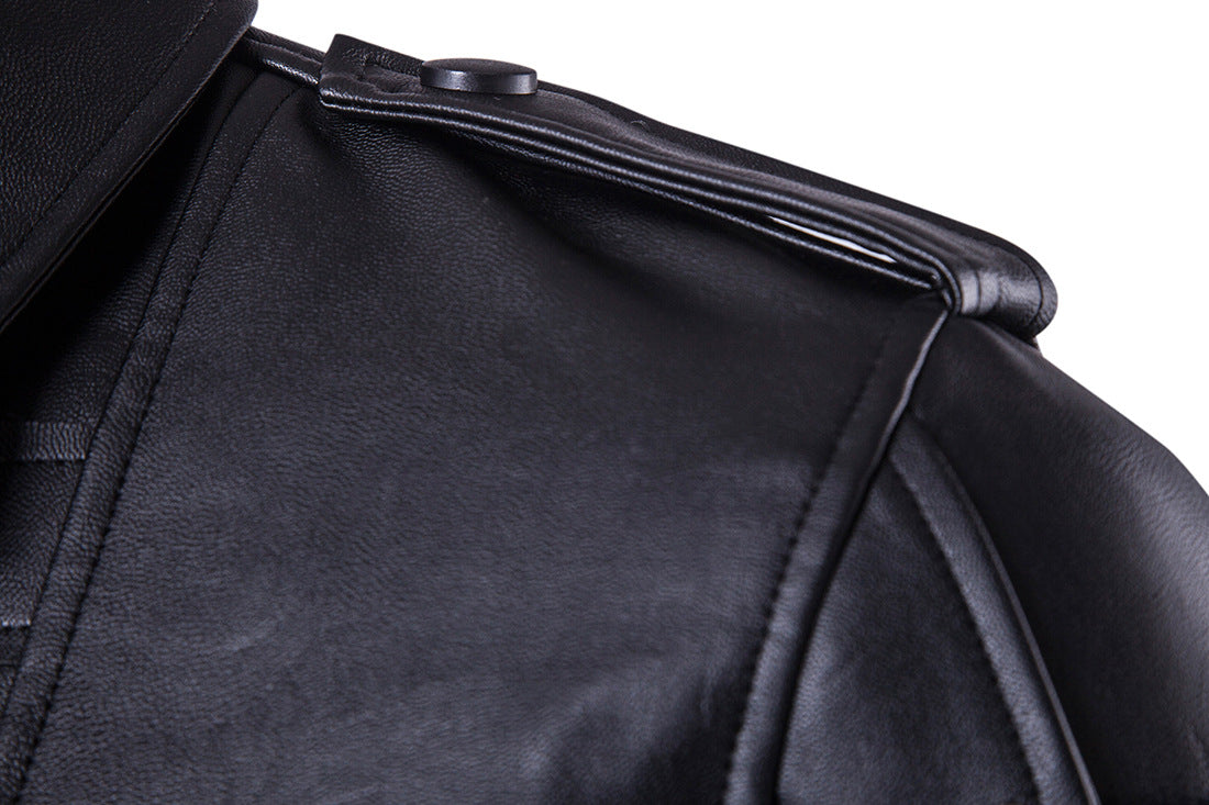 Men Faux Leather Windbreaker Coat Plush Casual Jacket