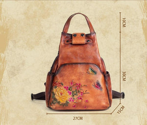 Women Retro Embossed Genuine Leather Backpack