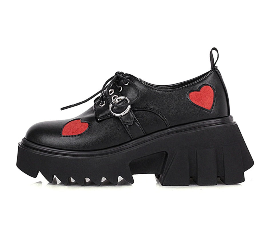 Women Chunky High Heels Heart Cute Gothic Shoes