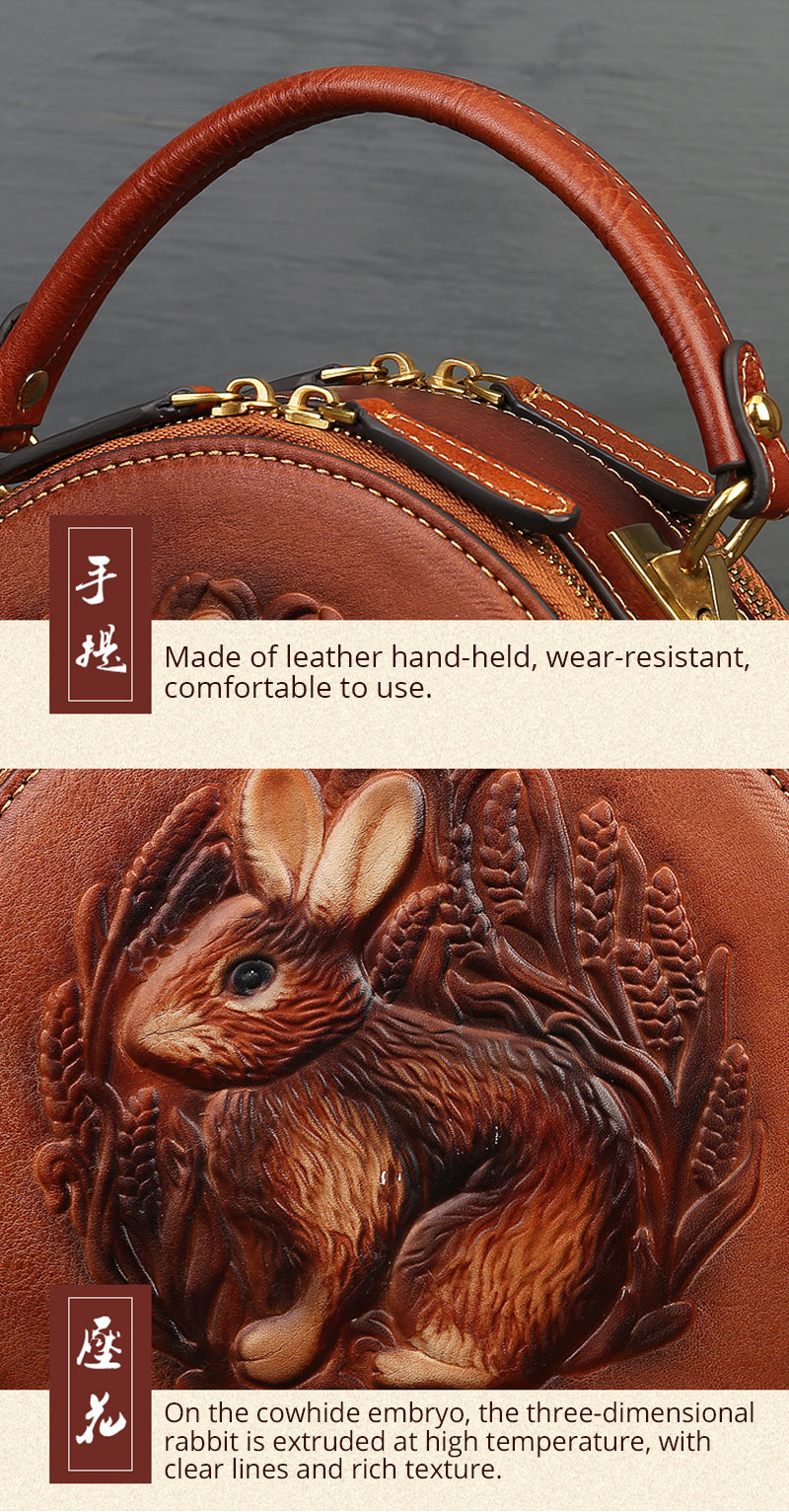 Women Retro Round Genuine Leather Handbags