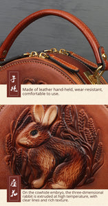 Women Retro Round Genuine Leather Handbags