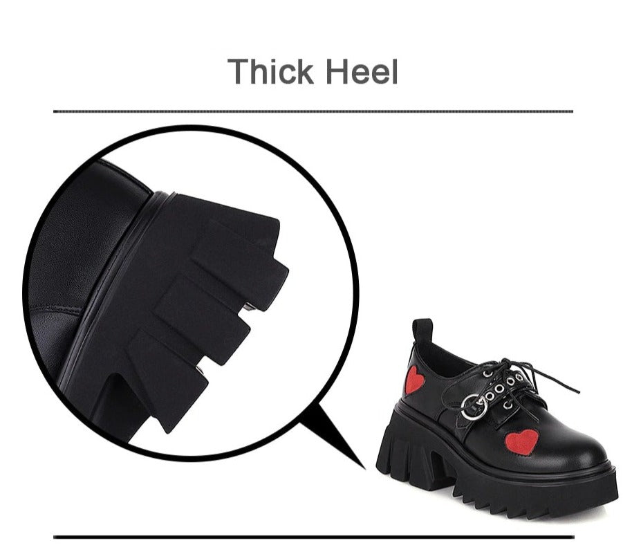Women Chunky High Heels Heart Cute Gothic Shoes