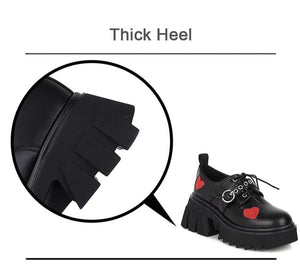 Women Chunky High Heels Heart Cute Gothic Shoes